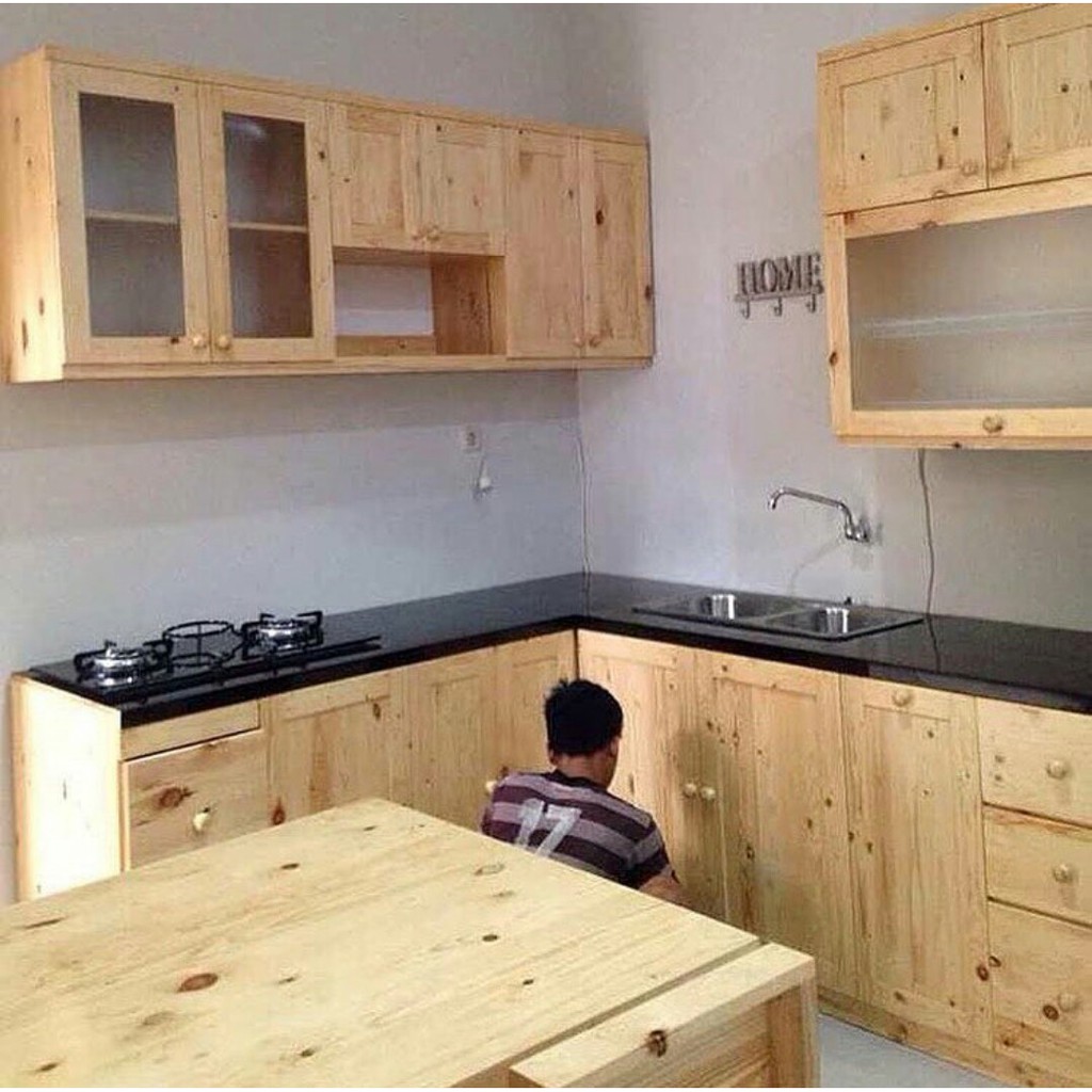 Kitchen Set Lemari Dapur Minimalis VIntage Kayu Solid Pinus Recycle