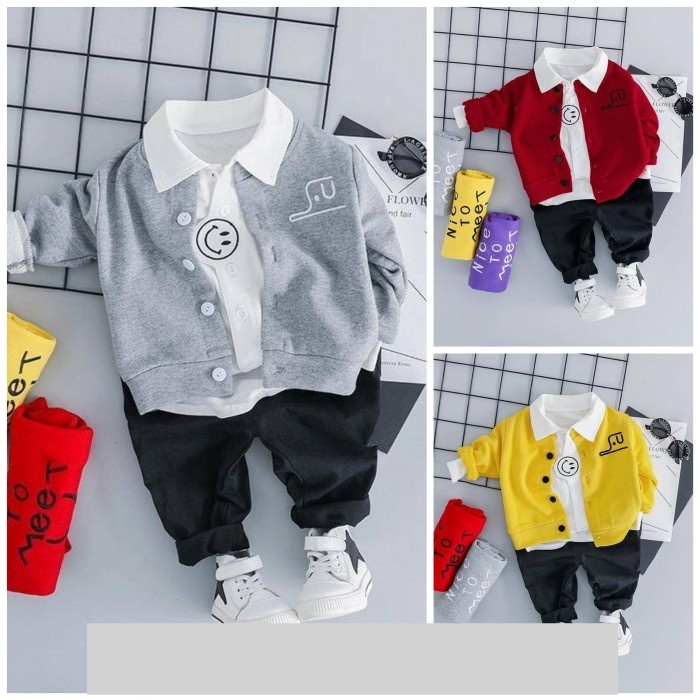 Baju Setelan Anak Perempuan Korea Usia 4 - 6 Tahun 3in1 Smile