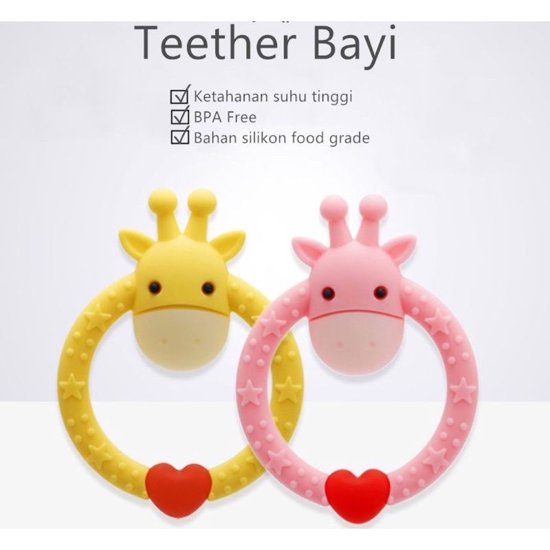 Teether Gigitan Bayi Bahan Silikon Bentuk Jerapah Camelopardalis BPA Free