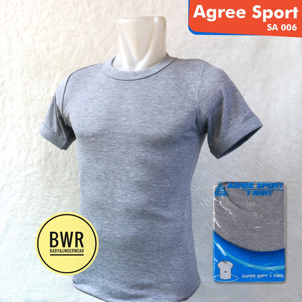 T-Shirt Kaos Oblong Agree SA006 ABU ABU / Kaos Oblong Pria O-Neck Plastik Biru | Bwr