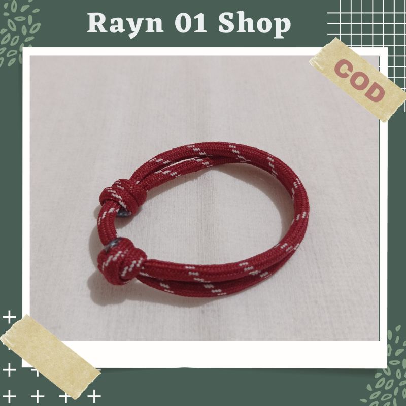 Gelang Tali Paracord Polos Hitam Pria Wanita / Gelang Gaya Korea / Gelang Trendy / Gelang Tali Unisex-Maroon Putih 4mm