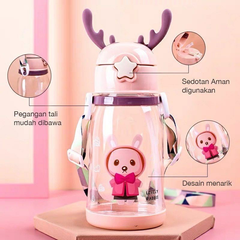 Botol Minum Anak Tanduk Rusa 600ml Karakter Lucu