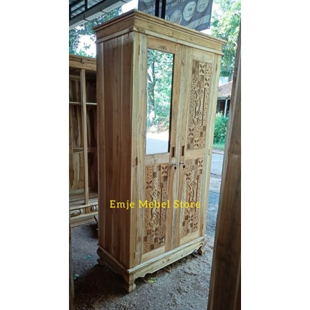 lemari jati 2 pintu almari kaca lemari pakaian ukir