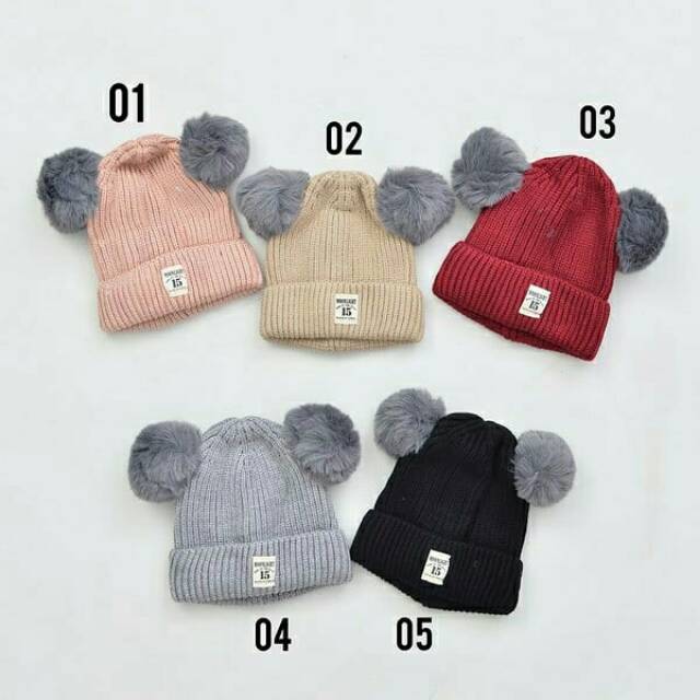 Topi Bayi Rajut Import Pompom M026