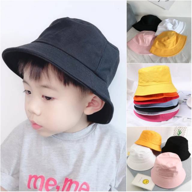 Topi Bucket Hat Anak Polos Bahan Drill