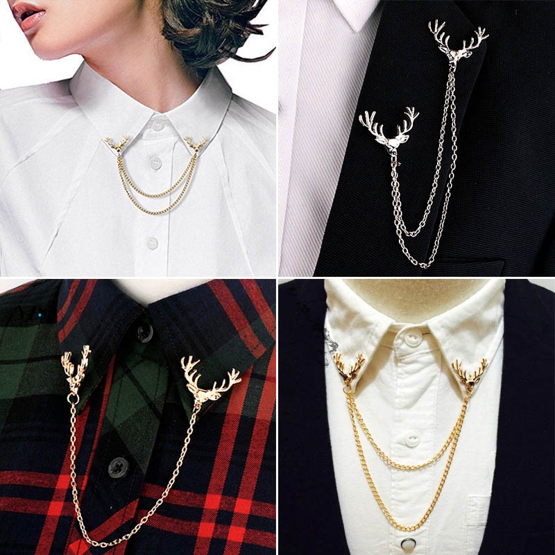 Bros kerah pin enamel motif sayap rusa aksesoris leher baju kemeja jaket sweater hem collar brooch chain kancing kardigan cardigan pengait serbaguna baju stylish