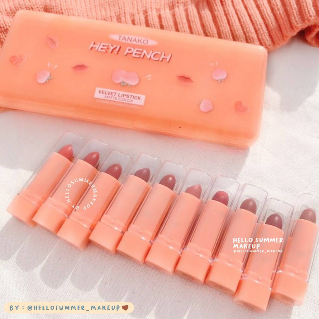 𝐌𝐀𝐓𝐓𝐄 𝐋𝐈𝐏𝐒𝐓𝐈𝐂𝐊 - TANAKO Hello Peach Hey! pench Velvet Matte Lipstick Set 10in1