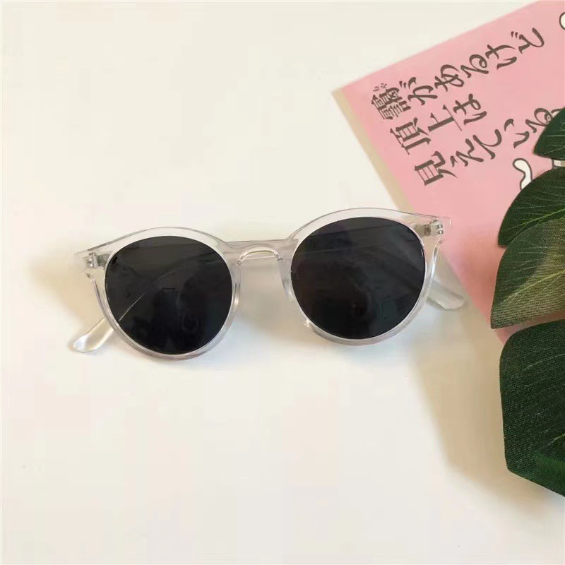 ［Bayar di Tempat］Korean Fashion Bulat Mata Kucing Kacamata Hitam Wanita/Pria Sunglasses-13-2 #12 Transparan