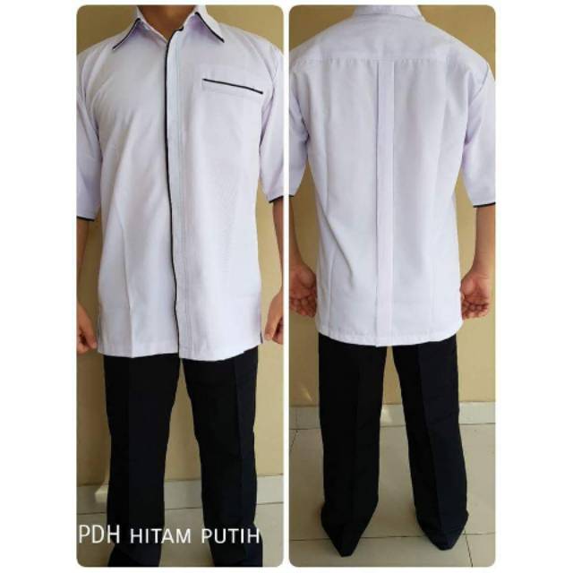 kemeja Atasan PDH putih lis, baju kemeja putih, kemeja putih pria