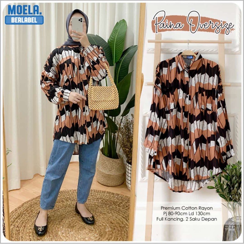 Atasan kemeja oversize wanita pattern hits kekinian (paina)