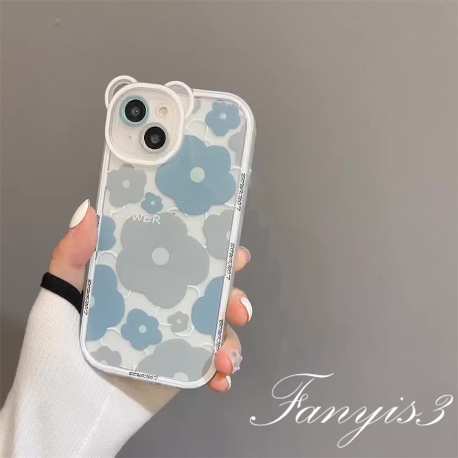 Compatible For iPhone 14 13 12 11 Pro Max X XR Xs Max 8 7 6 6s Plus SE 2020 Soft Case Pelindung Tanpa Lanyard Motif Bunga Biru Untuk