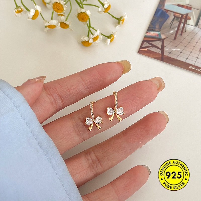 Anting Tusuk Sterling Silver 925 Desain Pita Hias Zircon AAA Anti Karat / Pudar Untuk Wanita