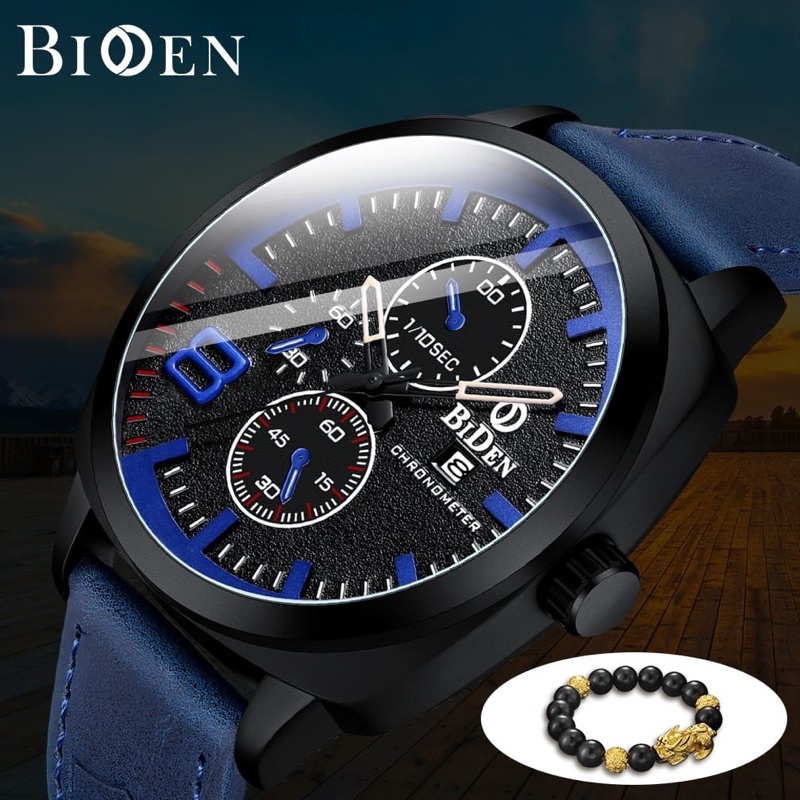 BIDEN 8006 ORIGINAL Jam Tangan Pria Anti Air Mode Olahraga Kuarsa Tali Kulit 3 Needle Dial Jam Tanga