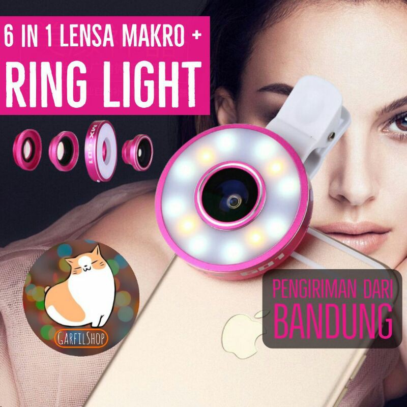 Ring light selfie, lensa wide, lensa fisheye, lensa makro, ring light