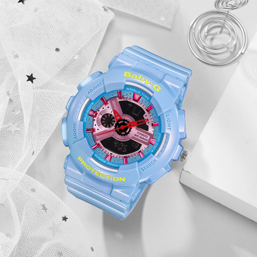 JAM TANGAN WANITA BABY-G BA-110 PREMIUM GS PUTIH PINK FULL PINK PEACH BIRU