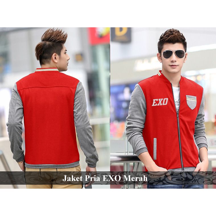 outer kekinian ala korea cowok laki-laki murah terbaru merah abu-abu jaket pria exo