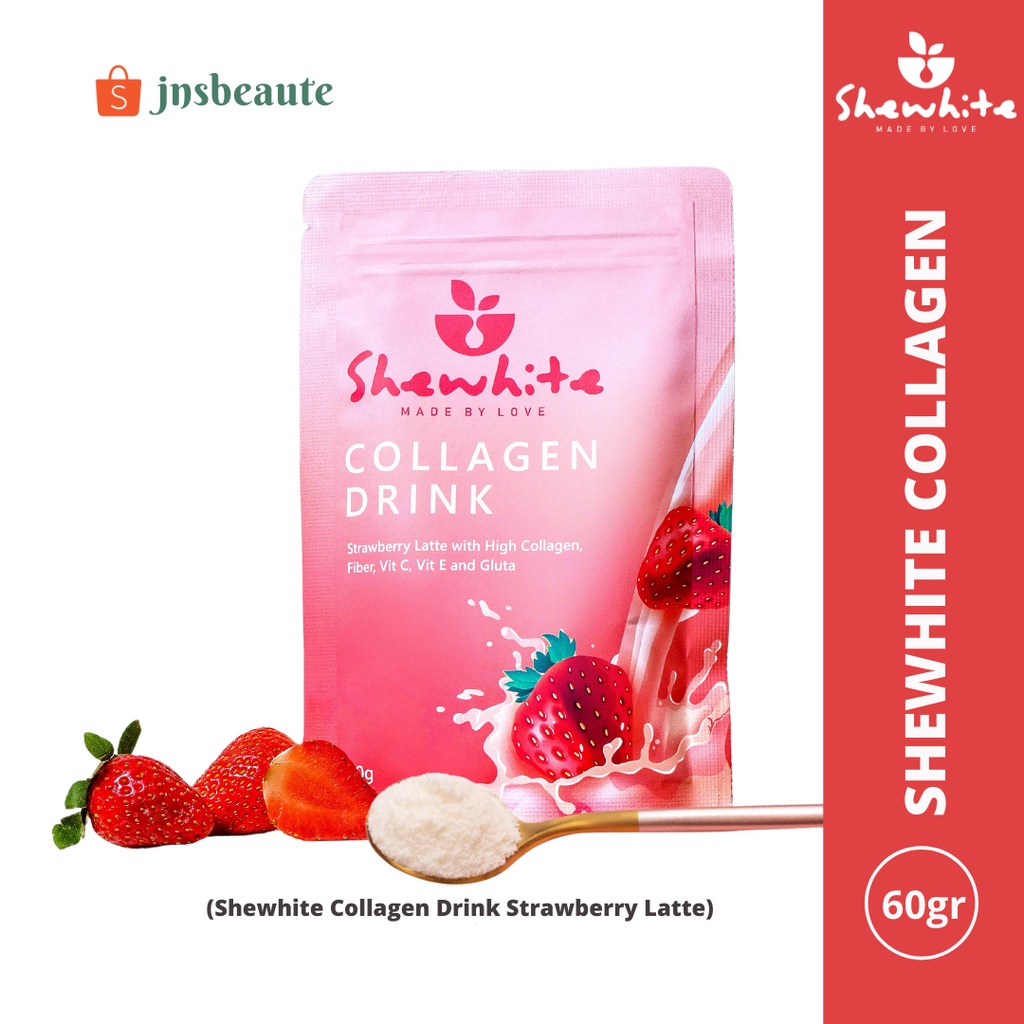 

Shewhite Collagen Drink Strawberry Latte | Minuman Kolagen Pemutih Kulit