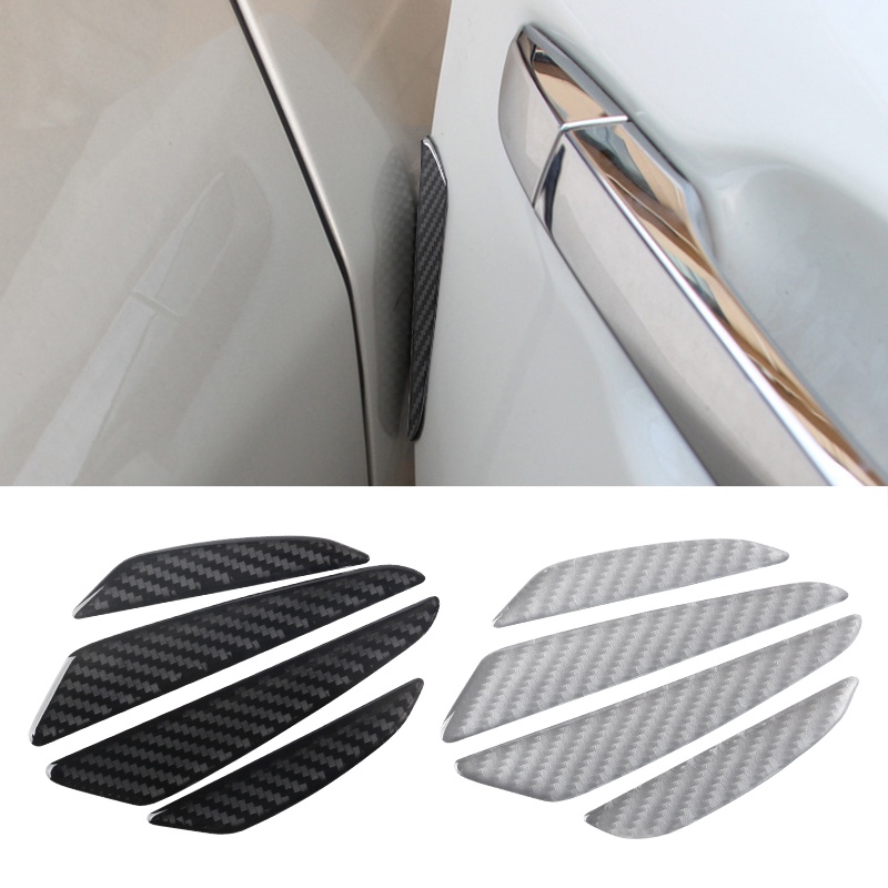 4pcs Strip Pelindung Ujung Pintu Mobil Bahan Carbon Fiber Anti Tabrakan