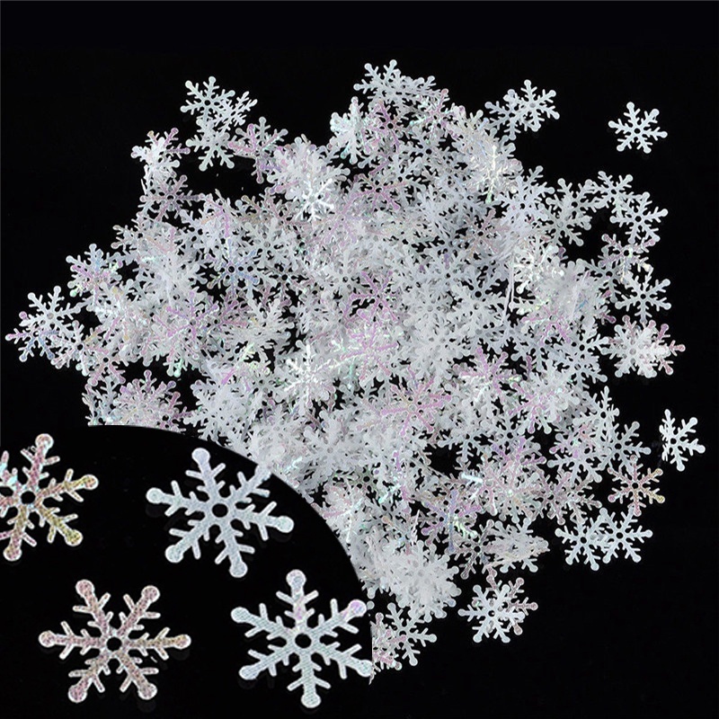 300Pcs Christmas Classic Shiny Snowflake Ornaments for Holiday Wedding， Party ，Throwing Confetti ，Xmas Decorations