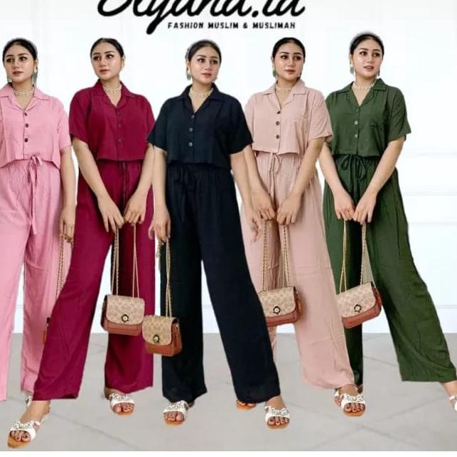 Big Sale.. One Set Crop Rayon Bali - Setelan Wanita Korean Style Kancing Depan Kekinian (baju+celana