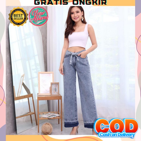 Kulot Jeans Wanita Kancing Samping Penuh-High Waist Jeans-Outfit Wanita Kekinian Saerah Fashion Cela