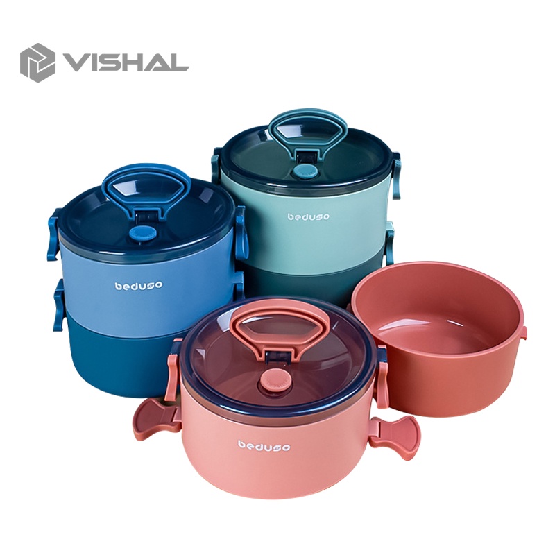 VISHAL 2 lapis lunch box anti bocor kotak makan free sendok anti percikan tempat bekal VS-80