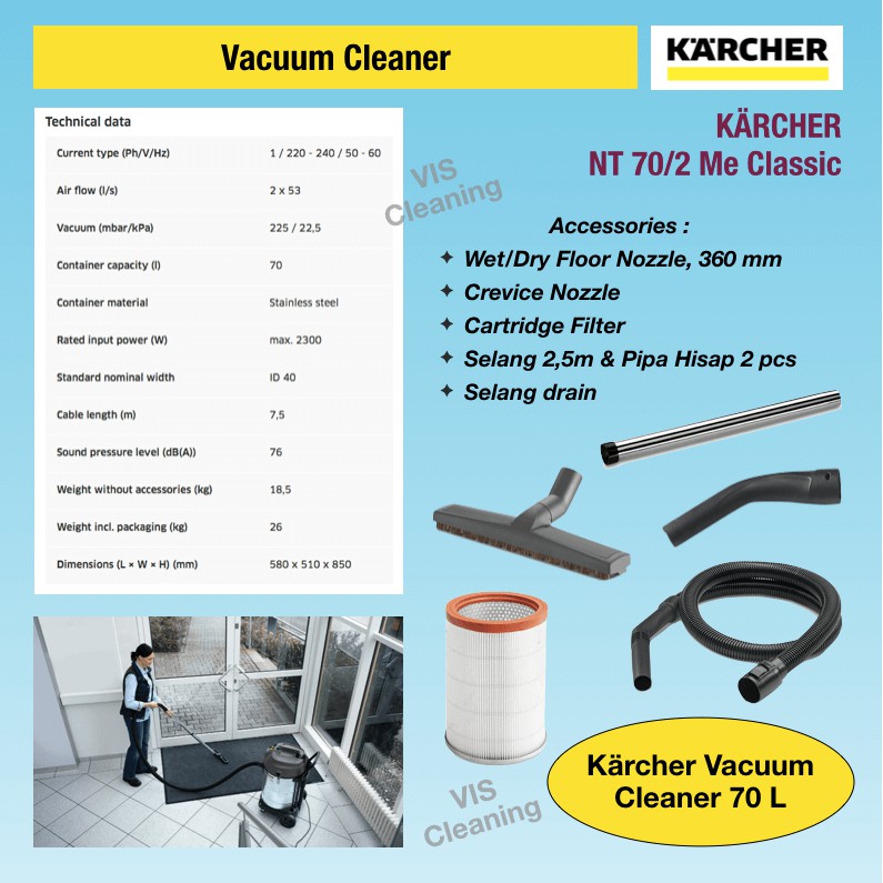 Vacuum Cleaner Karcher NT 70/2 Me Classic ( Wet &amp; Dry 70 Liter)