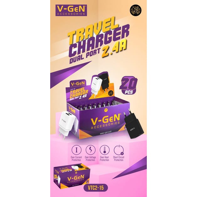 Batok Charger V-Gen 2usb 2.4A VTC2-15 Harga 1 pcs Batok Kepala Charger Casan V-Gen 2usb 2.4A