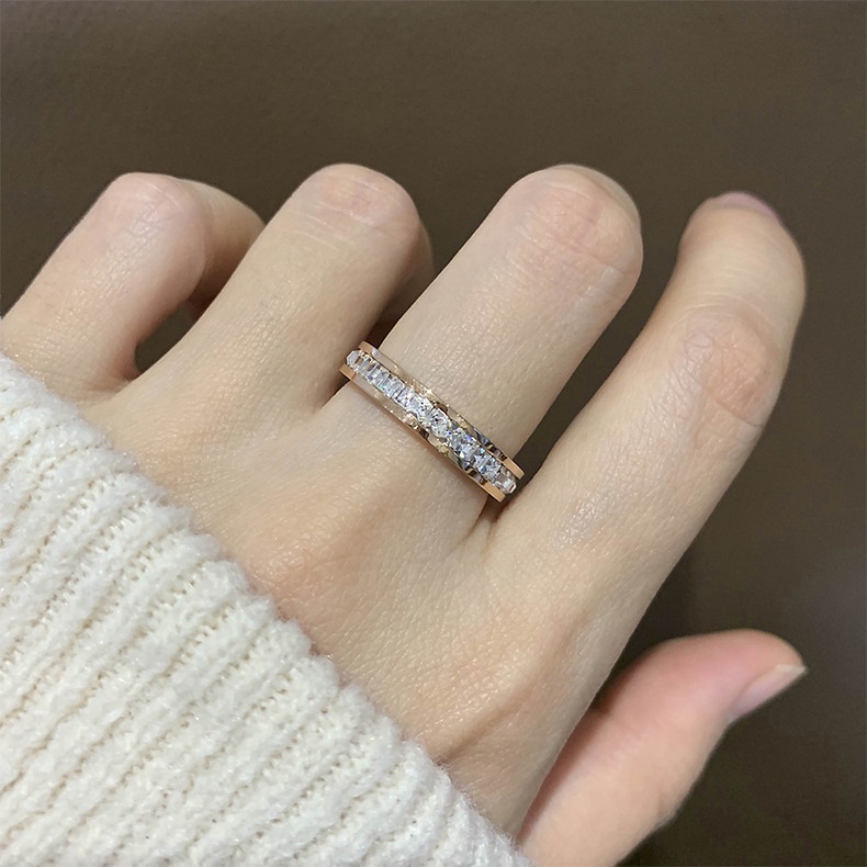 Bisa Cod Cincin Emas Asli Kadar 375 Crystals Cincin RoseGold  (Size:5-8#) 824C2# Ready Stok
