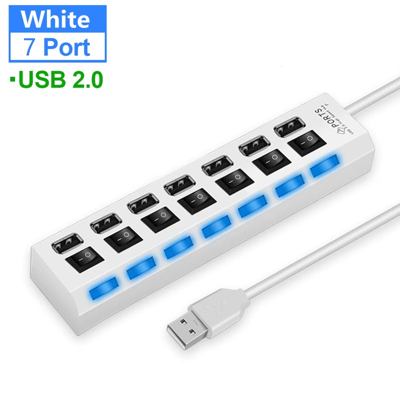 Hub 7 Port USB Kecepatan Tinggi 480mbps Dengan Saklar Power ON / off Untuk PC / Laptop