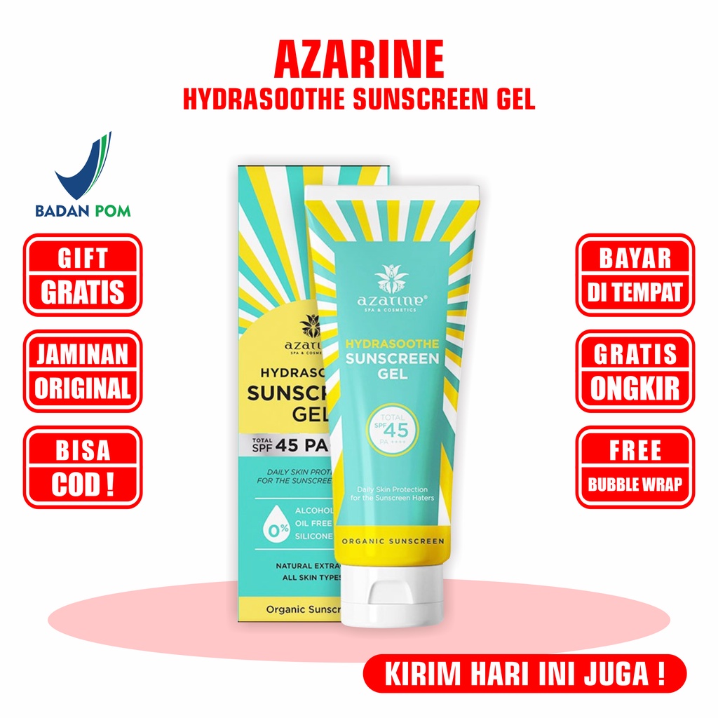 Azarine Hydrasoothe Sunscreen 1 Gel SPF45 PA++++ Pelindung Tabir Surya BPOM Original