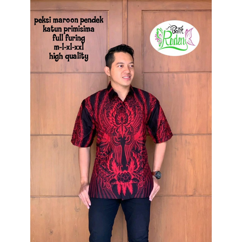 PEKSI MAROON RADEN KEMEJA BATIK PRIA SOLO LENGAN PANJANG PENDEK LAPIS FURING ATASAN PREMIUM MODERN