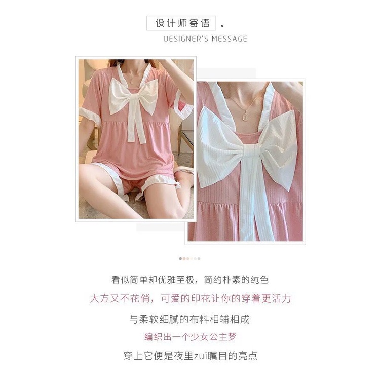 setelan baju tidur celana pendek wanita  pita besar impor termurahh