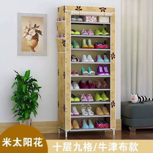 Rak Sepatu Shoe Rack 10 Susun Rak Sepatu Karakter Rak Sepatu Multifungsi Beige Flower Shopee Indonesia