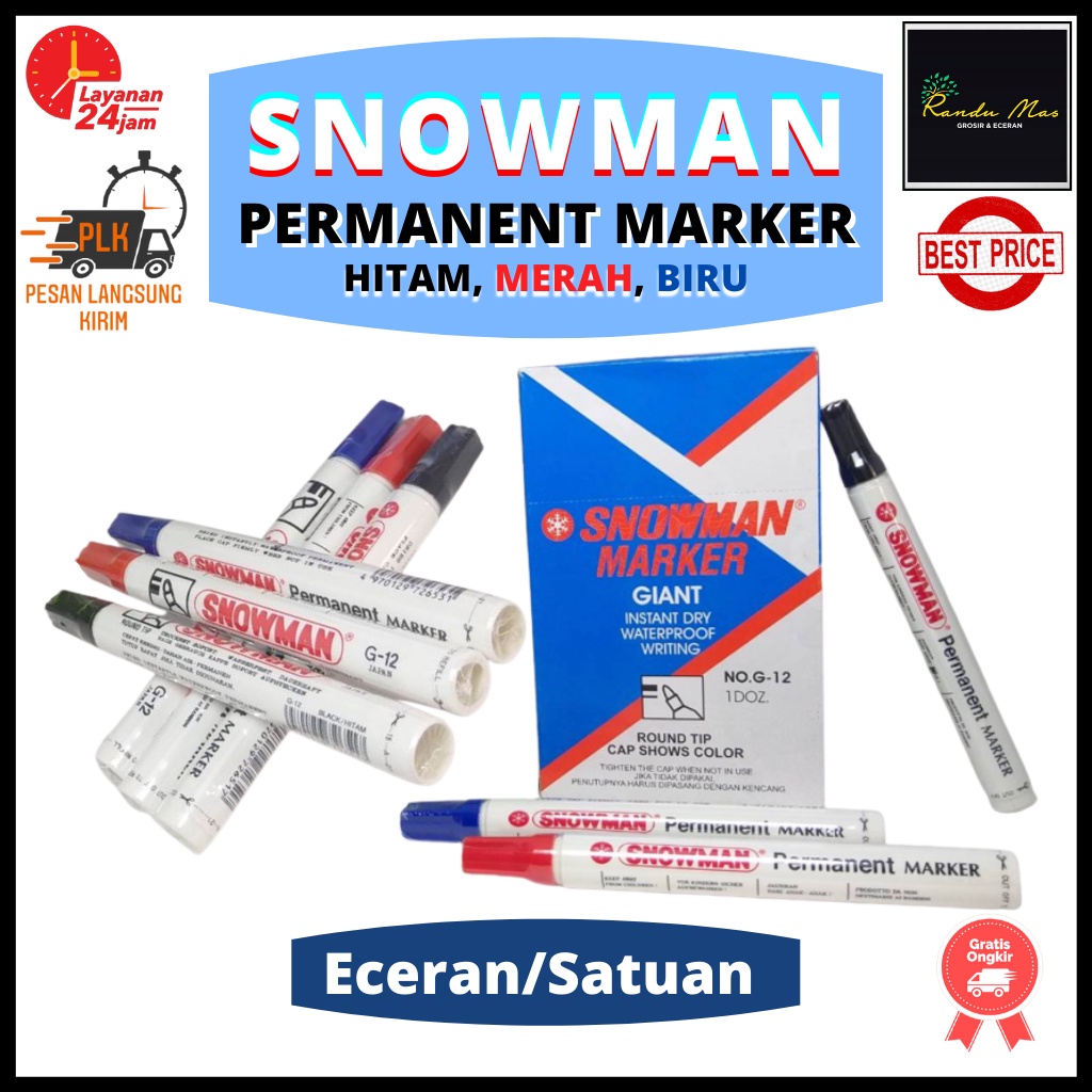 Spidol Permanen Snowman Marker Warna Giant Instant Dry Waterproof Writing Permanent G-12 Original Japan