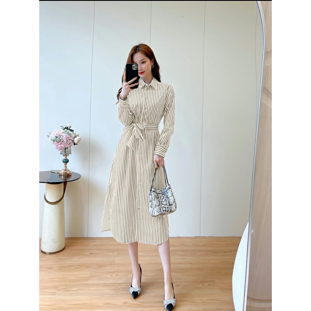 [MCFK] Dress Obibon / Maxi Dress Wanita / Dress Panjang Korea / Dress Salur / Dress Wanita