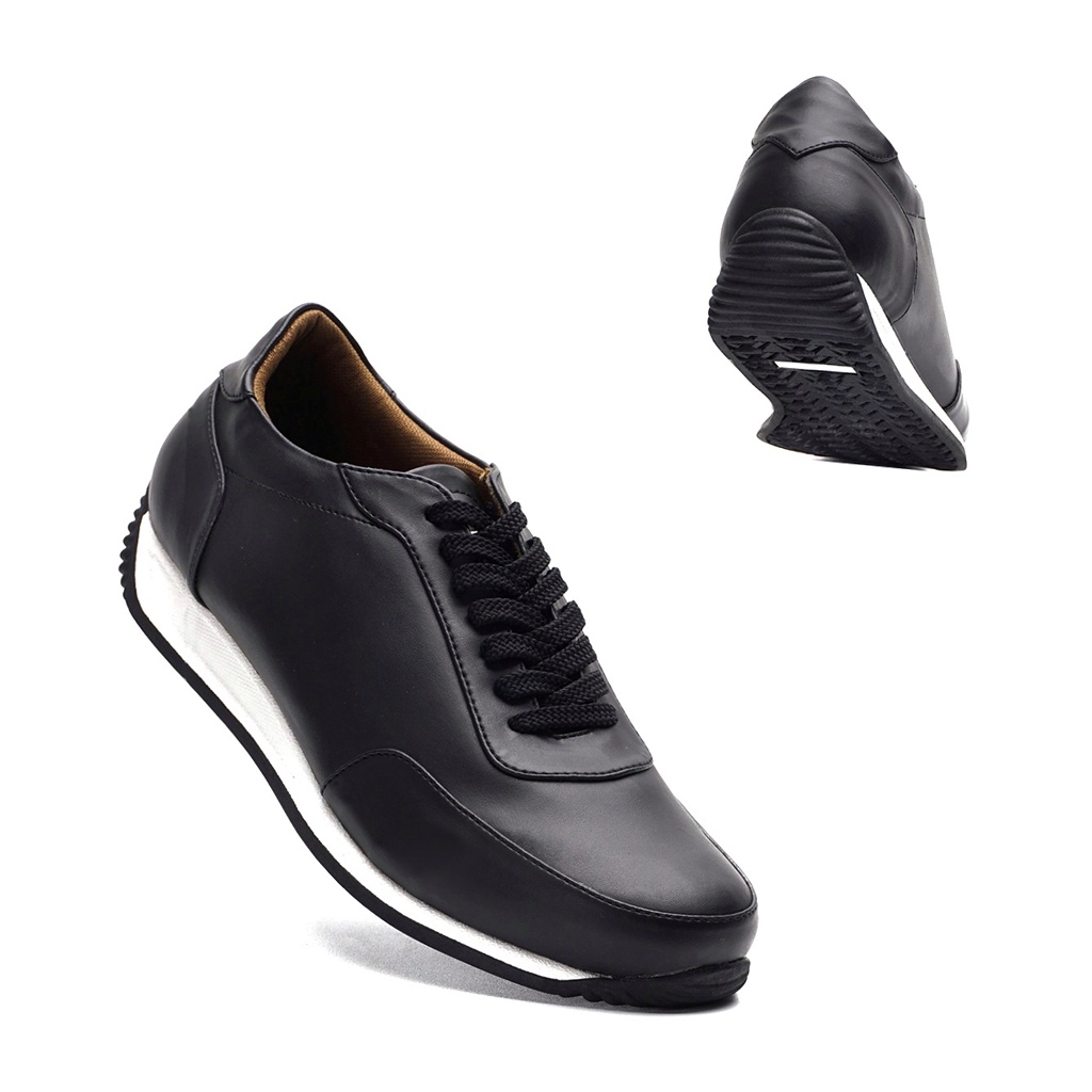 FASTER BLACK ORIGINAL x REYL MAN Sepatu Sneakers Hitam Putih Pria Kets Tali Casual Jalan Santai Main Nongkrong OOTD Distro Kondangan Undangan Sekolah Kuliah Kerja Fashion Sport Footwear Semi Kulit Premium Big Size Ukuran Jumbo 44 Keren Terbaru Branded Ori