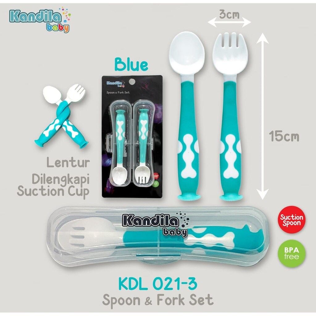 KANDILA BABY TWISTING SPOON AND FORK WITH CASE SENDOK GARPU BAYI PERALATAN MAKAN BAYI KDL021-3