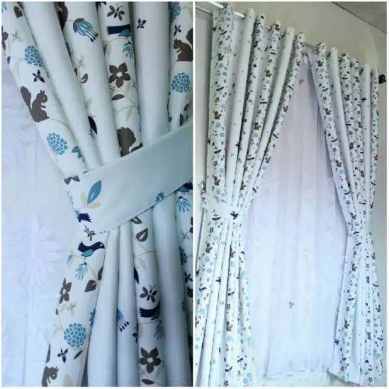 Gorden blackout motif burung biru pink