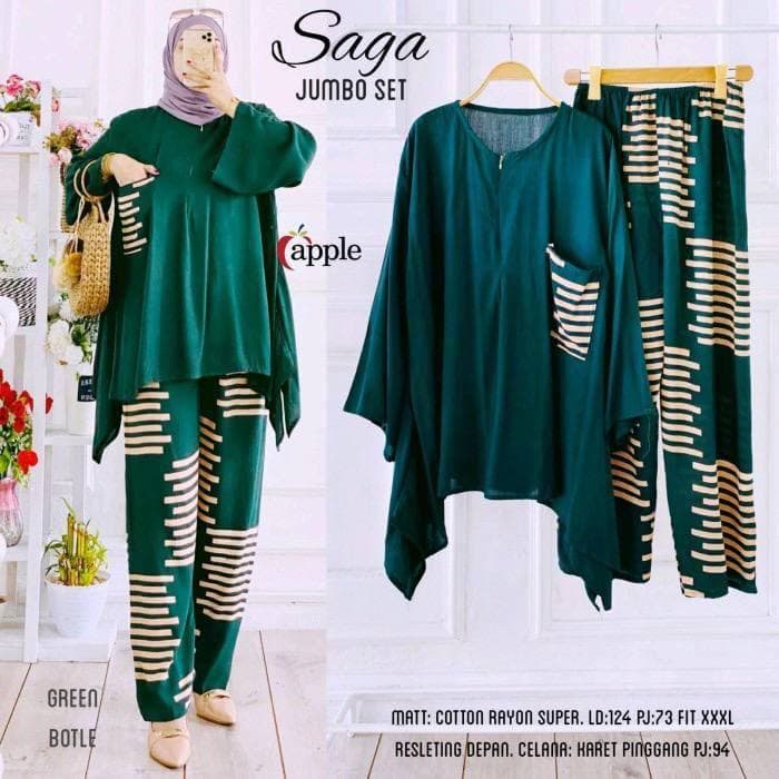 Saga Set Jumbo - One Set Jumbo Waka Waka  Setelan Wanita Rayon Premium Set Celana Panjang Tie Dye Kekinian LD 130 cm