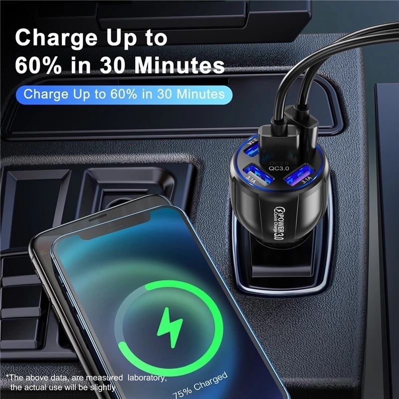 Adapter Charger Mobil 5 Port Usb Qc3.0 Fast Charging Untuk Iphone / Android