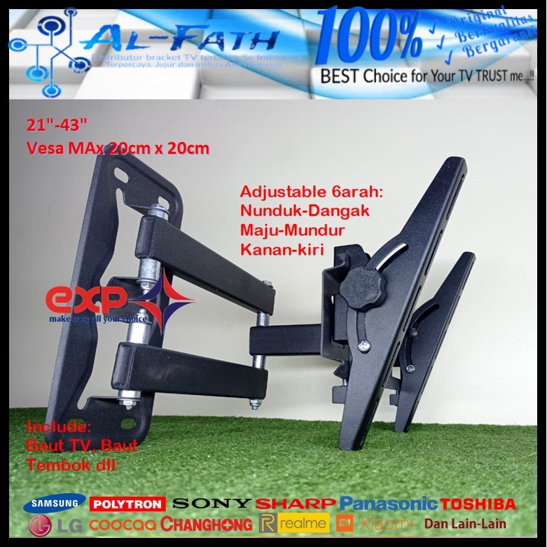 Bracket TV POLYTRON 14 s/d 43 inch 6 ARAH FULL BESI SUPER KOKOH GARANSI 100% ORI