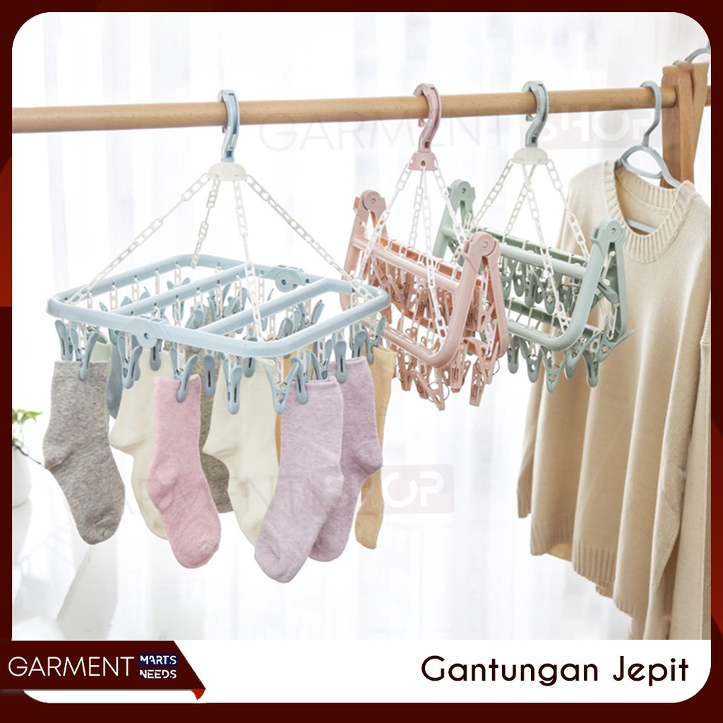Jemuran Baju Bayi Jepit 32 Jepitan Hanger Baju Serbaguna 32 Jepit / Gantungan Jemuran Jepit Baju Kaos Kaki Serbaguna