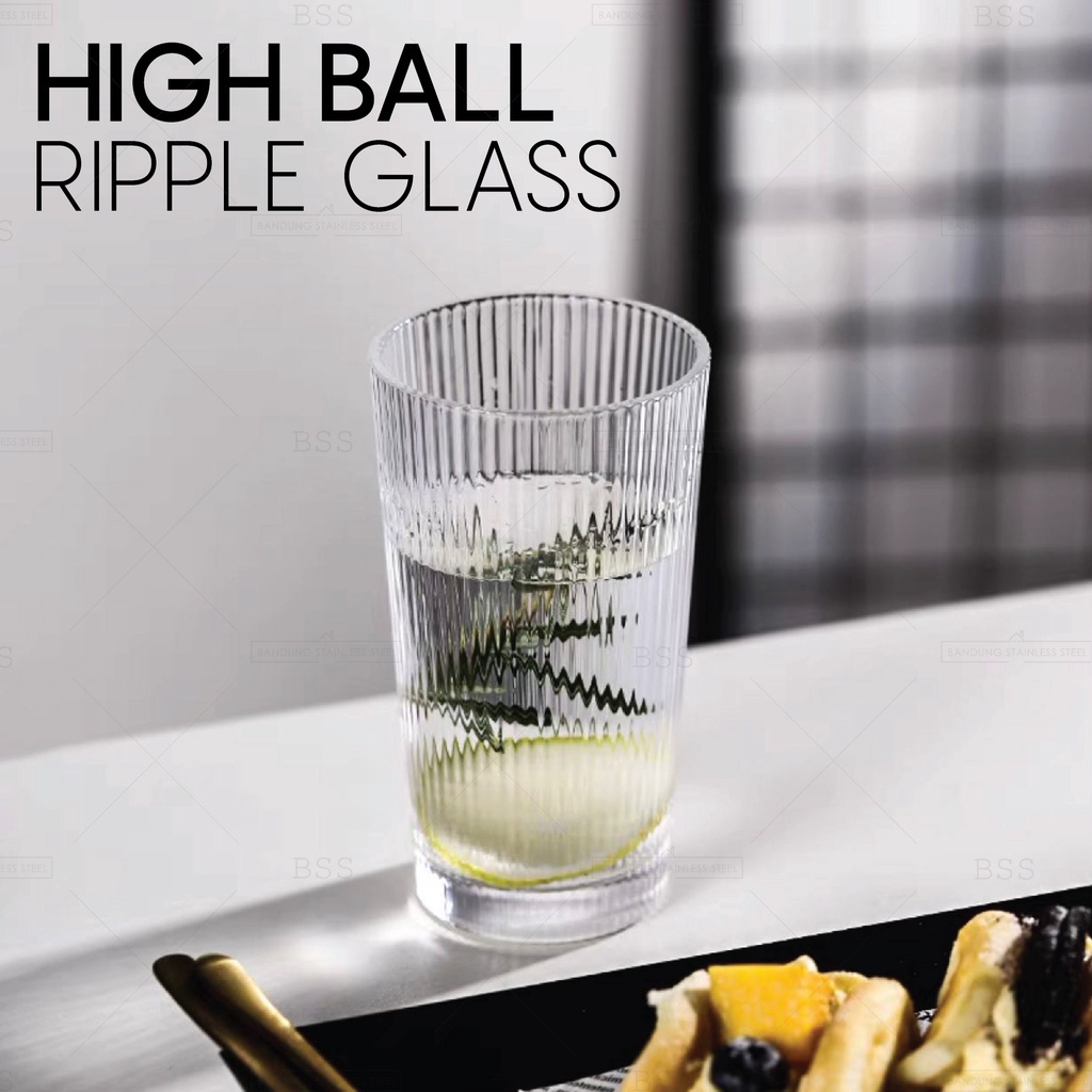 Gelas Kaca Tinggi Ripple 250ml 380ml Highball Glass Mojito Cocktail Susu Teh