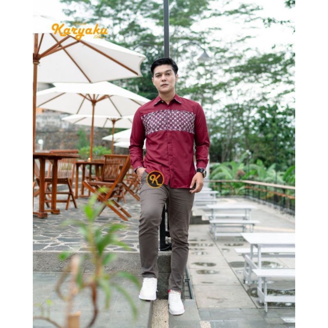 Baju Batik Couple Modern Batik Set Baju Couple Pasangan Gamis Brokat Brukat Syar'i Ramadhan Fashion Muslim Baju Kondangan Pakaian Arisan Karyaku Batikbae Batik Jumbo-Kemeja Maroon