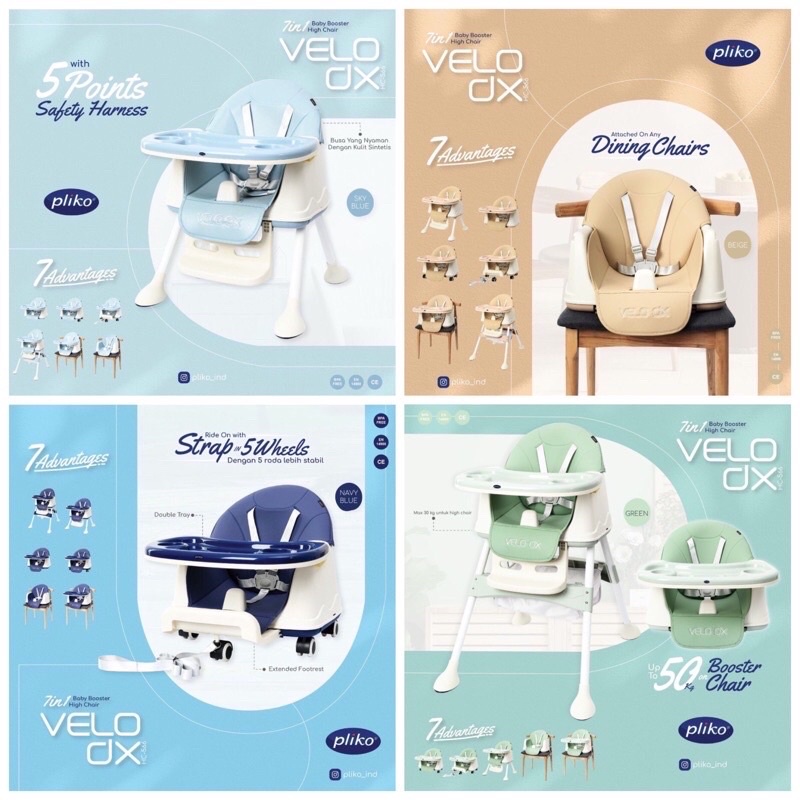 PLIKO VELO LX /VELO DX /VELO CX HIGH CHAIR HC 562&amp; HC 566/ PLIKO BOOSTER SEAT Kursi Tinggi Makan bayi/Folding Booster seat/Kursi makan bayi