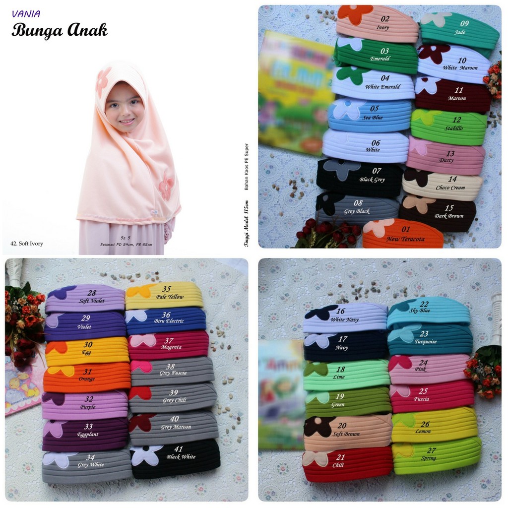 Jilbab Anak VANIA Bunga Ceplok Size S/M 4 - 11 th (NO 1-27)