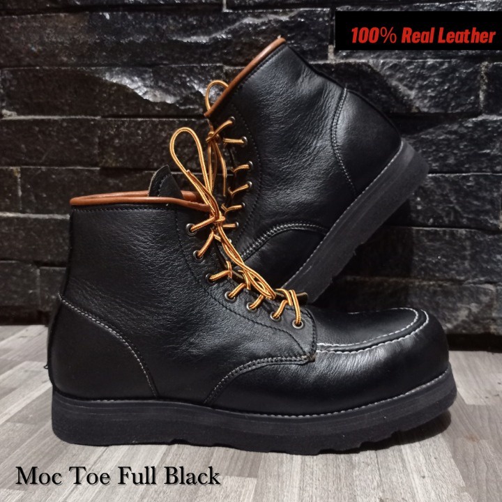 ARBOO BOOTS MOC TOE GENUINE LEATHER | SEPATU KULIT ASLI | REDWING STYLE Ultimate Quality Crazy Horse