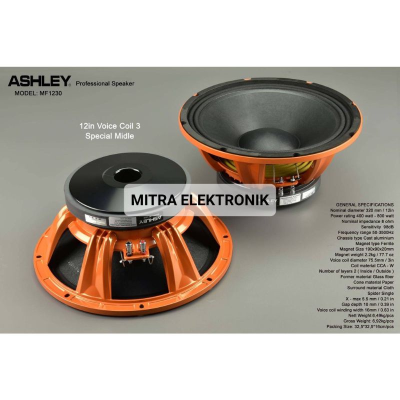 Speaker Ashley 12 inch Orange Ashley 1230 MF Ashley MF1230 Ashley 12" MF 1230 Original