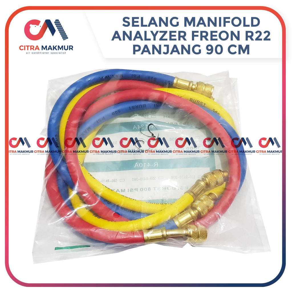 Selang Manifold 90 cm Set Pengisian Freon R22 manifol r 22 analyzer analiser set Alat Ukur AC Kulkas